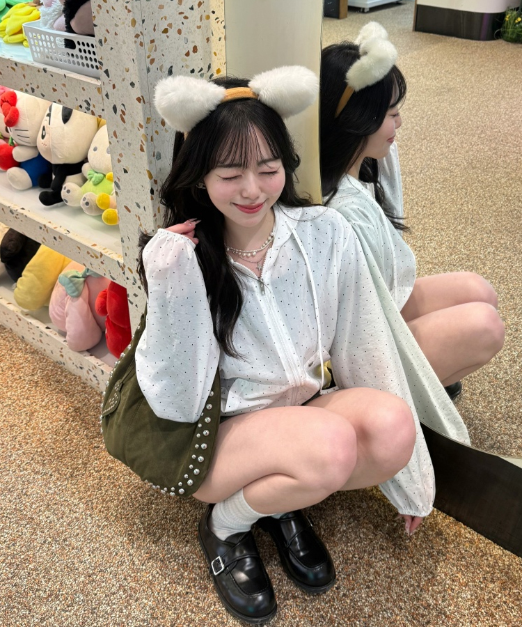 【✔기획】도트 후드 윈드브레이커 화이트